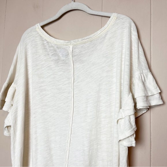 Anthropologie Pilcro Heritage Femme Tee XL ivory cream ruffle sleeve t-shirt top - Picture 8 of 15